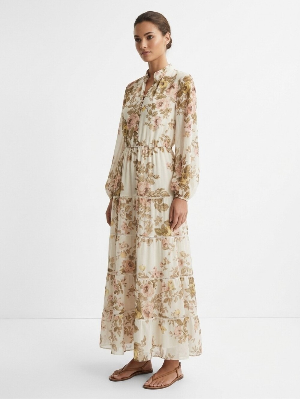 1. State Cream Floral Maxi Dress with Pink and Olive Accents